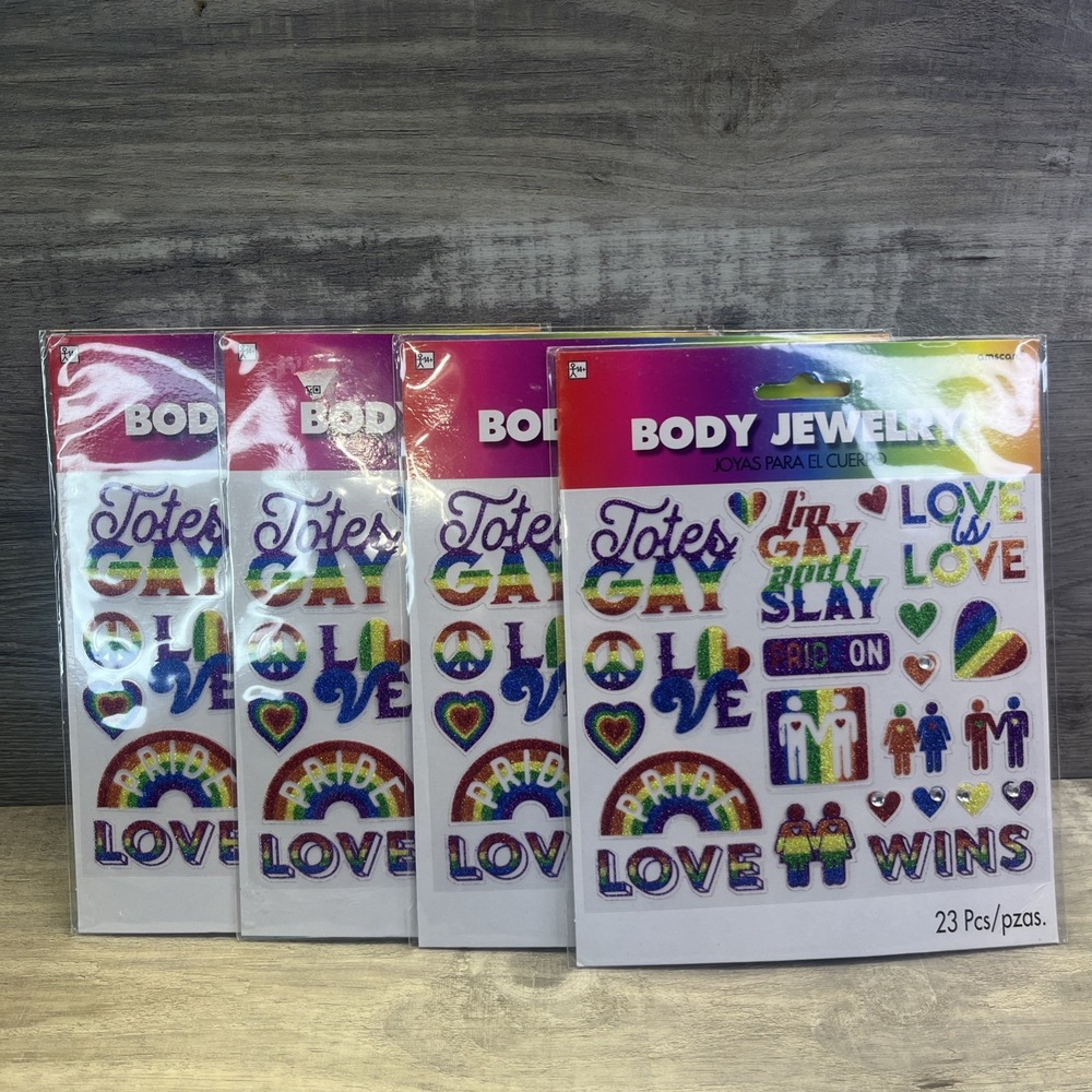 PRIDE Rainbow Body Jewelry Sticker Set Lot 4 Brand New In Packages 23 Pcs Each